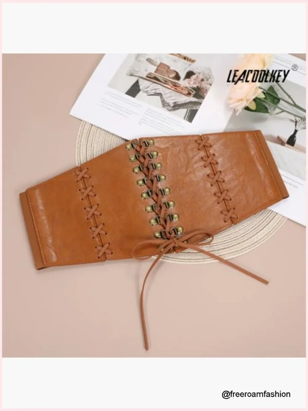 Wide Corset Belt with Lace-Up Front Vintage Elastic Waist Cincher for Dresses